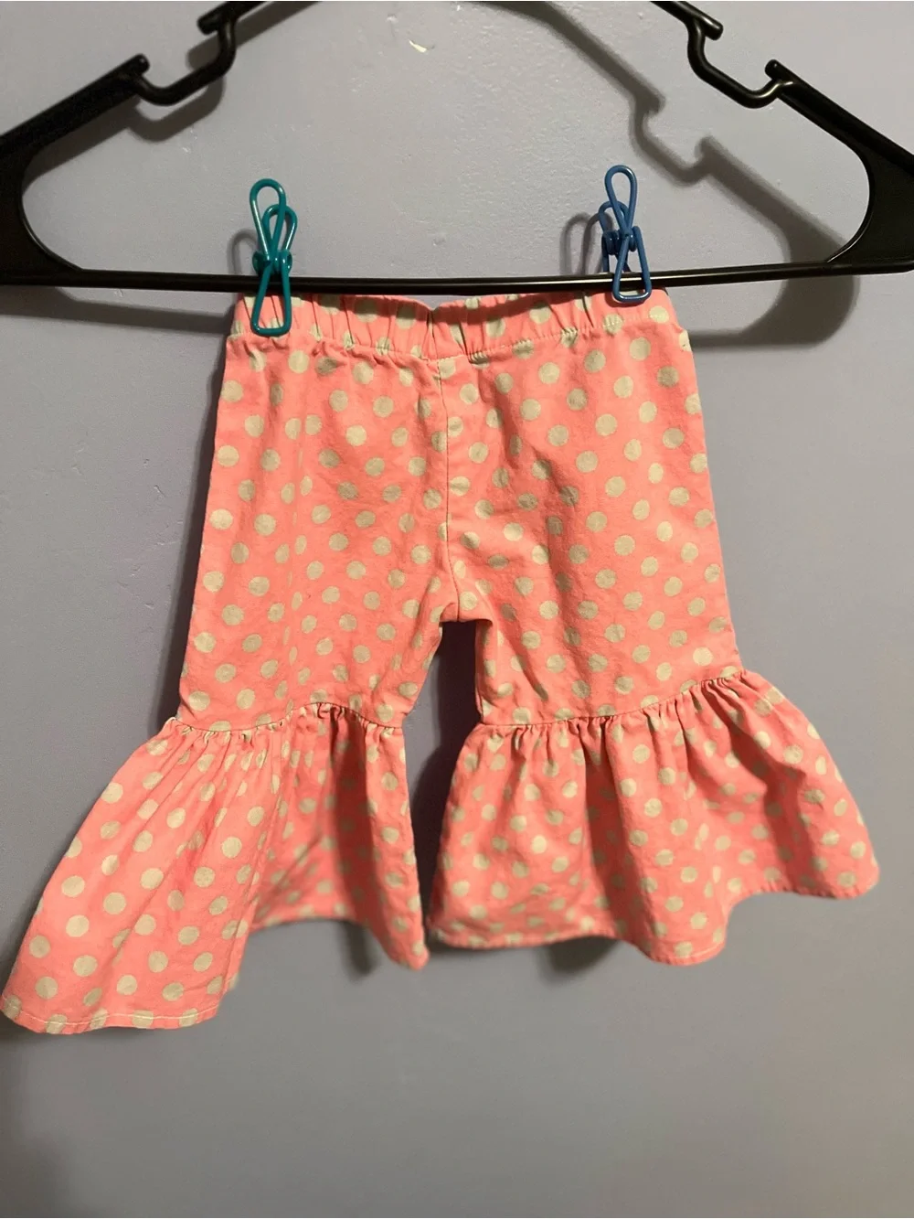Peach Polka Dot Ruffle Girl's Pants with Patch